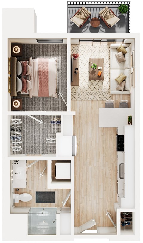 a floor plan of a two bedroom apartment with a bathroom and a balcony